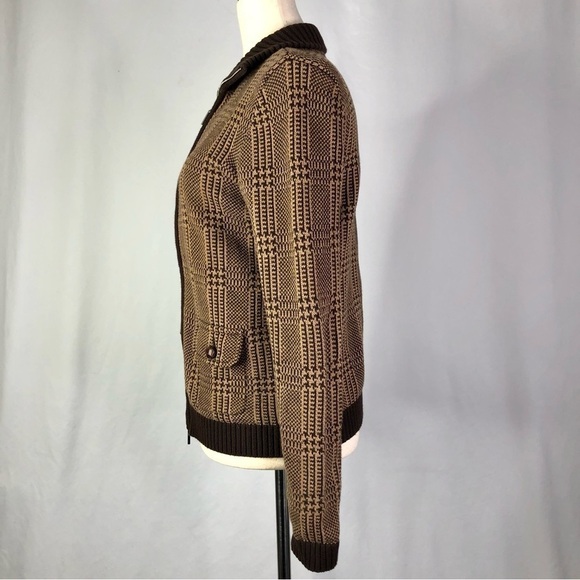 Lauren Ralph Lauren brown plaid zip front cotton sweater S - Picture 7 of 10